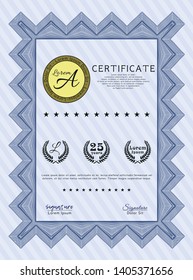 Blue Diploma. Detailed. With great quality guilloche pattern. Modern design. 