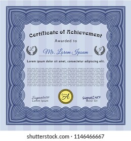 Blue Diploma. Detailed. With guilloche pattern and background. Money style design. 