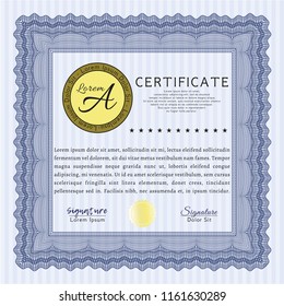 Blue Diploma. Detailed. With linear background. Artistry design. 