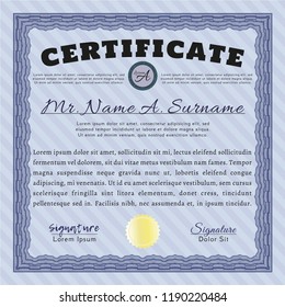 Blue Diploma. Easy to print. Customizable, Easy to edit and change colors. Money style design. 