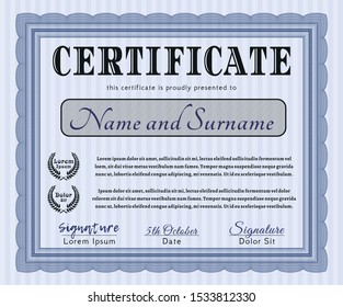 Blue Diploma. Easy to print. Detailed. Money Pattern design. 