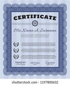 Blue Diploma. Elegant design. Printer friendly. Detailed. 