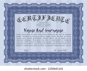 Blue Diploma. Excellent design. Customizable, Easy to edit and change colors. With complex background. 