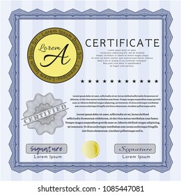 Blue Diploma. Excellent design. Detailed. With complex linear background. 