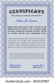Diploma azul. Buen diseño. Borde, marco. Con fondo. 