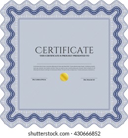Blue Diploma. Good design. Border, frame. With background. 