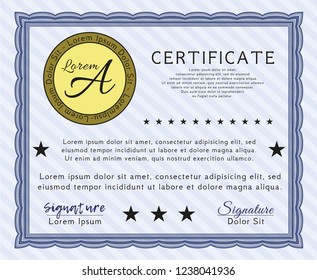 Blue Diploma. Good design. With complex linear background. Vector illustration. 