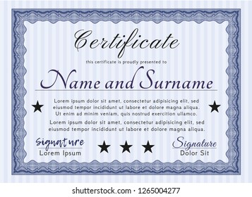 Blue Diploma. Good design. With linear background. Detailed. 