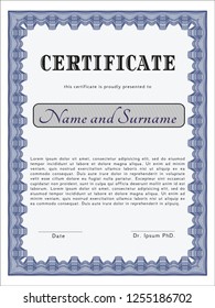 Blue Diploma. With guilloche pattern and background. Artistry design. Detailed. 