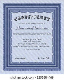 Blue Diploma. With guilloche pattern and background. Customizable, Easy to edit and change colors. Lovely design. 