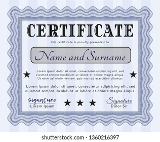 Blue Diploma. With guilloche pattern and background. Customizable, Easy to edit and change colors. Retro design. 