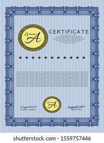 Blue Diploma. With guilloche pattern and background. Customizable, Easy to edit and change colors. Elegant design. 