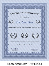 Blue Diploma. With guilloche pattern and background. Vector illustration. Modern design. 
