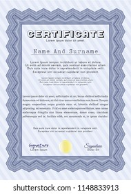 Blue Diploma. With guilloche pattern. Perfect design. Detailed. 
