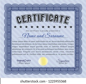 Blue Diploma. With guilloche pattern. Perfect design. Customizable, Easy to edit and change colors. 