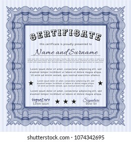 Blue Diploma. With linear background. Customizable, Easy to edit and change colors. Money style design. 