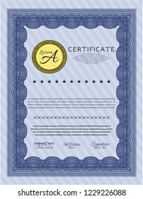 Blue Diploma. With linear background. Vector illustration. Modern design. 