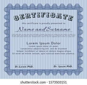 Blue Diploma. With linear background. Vector illustration. Good design. 