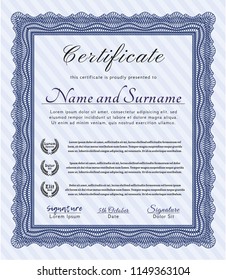 Blue Diploma. Lovely design. Customizable, Easy to edit and change colors. With great quality guilloche pattern. 