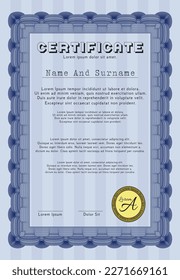 Diploma azul.  Bonito diseño.  Fácil de imprimir.  Detallado. 