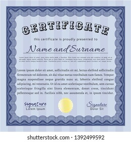 Blue Diploma. Money design. Detailed. With background. 