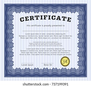Blue Diploma. Money Pattern. With complex linear background. Detailed. 