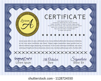 Blue Diploma. Money Pattern design. Customizable, Easy to edit and change colors. With complex background. 