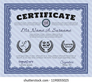 Blue Diploma. Money Pattern design. With guilloche pattern. Vector illustration. 