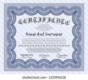 Blue Diploma. Money style design. Complex background. Detailed. 