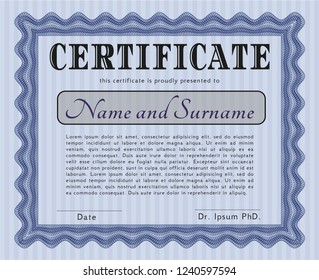Blue Diploma. Nice design. Printer friendly. Customizable, Easy to edit and change colors. 