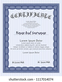 Blue Diploma. Retro design. With complex linear background. Customizable, Easy to edit and change colors. 