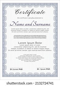 Diploma azul.  Diseño retro.  Con un fondo complejo.   