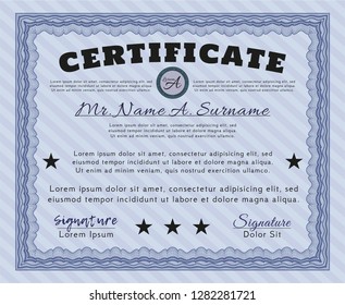 Blue Diploma. Retro design. With quality background. Vector illustration. 