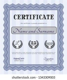 Blue Diploma. Retro design. Vector illustration. With complex background. 