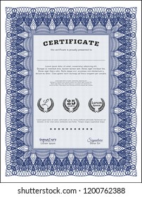 Blue Diploma. Sophisticated design. Detailed. With linear background. 