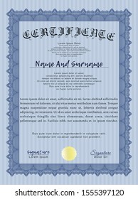 Blue Diploma. Superior design. With linear background. Detailed. 