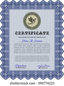 Plantilla de Diploma Azul. Con fondo. Excelente diseño. Borde, marco. 
