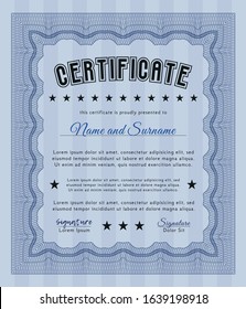 Blue Diploma template. With background. Perfect design. Vector illustration. 