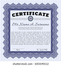     Blue Diploma template. With background. Superior design. Vector illustration. 