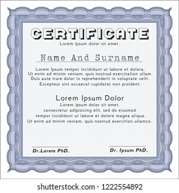Blue Diploma template or certificate template. Artistry design. With background. Detailed. 