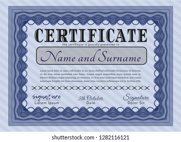 Blue Diploma template or certificate template. With background. Beauty design. Customizable, Easy to edit and change colors. 