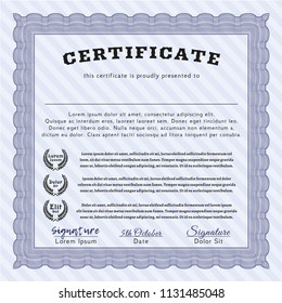 Blue Diploma template or certificate template. With complex background. Customizable, Easy to edit and change colors. Elegant design. 