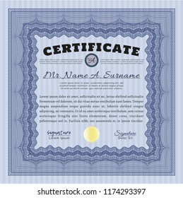 Blue Diploma template or certificate template. With complex linear background. Customizable, Easy to edit and change colors. Money Pattern. 