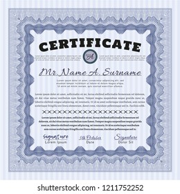 Blue Diploma template or certificate template. Complex background. Modern design. Vector illustration. 