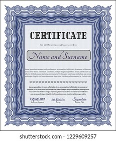 Blue Diploma template or certificate template. With complex background. Modern design. Detailed. 