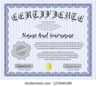 Blue Diploma template or certificate template. With complex linear background. Customizable, Easy to edit and change colors. Cordial design. 