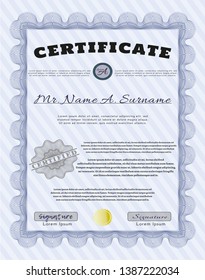 Blue Diploma template or certificate template. With complex background. Good design. Vector illustration. 