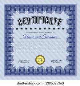 Blue Diploma template or certificate template. Complex background. Modern design. Detailed. 