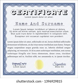 Blue Diploma template or certificate template. Complex background. Modern design. Customizable, Easy to edit and change colors. 