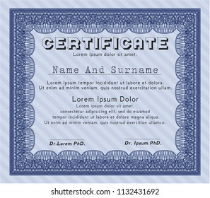 Blue Diploma template or certificate template. Customizable, Easy to edit and change colors. With guilloche pattern. Perfect design. 